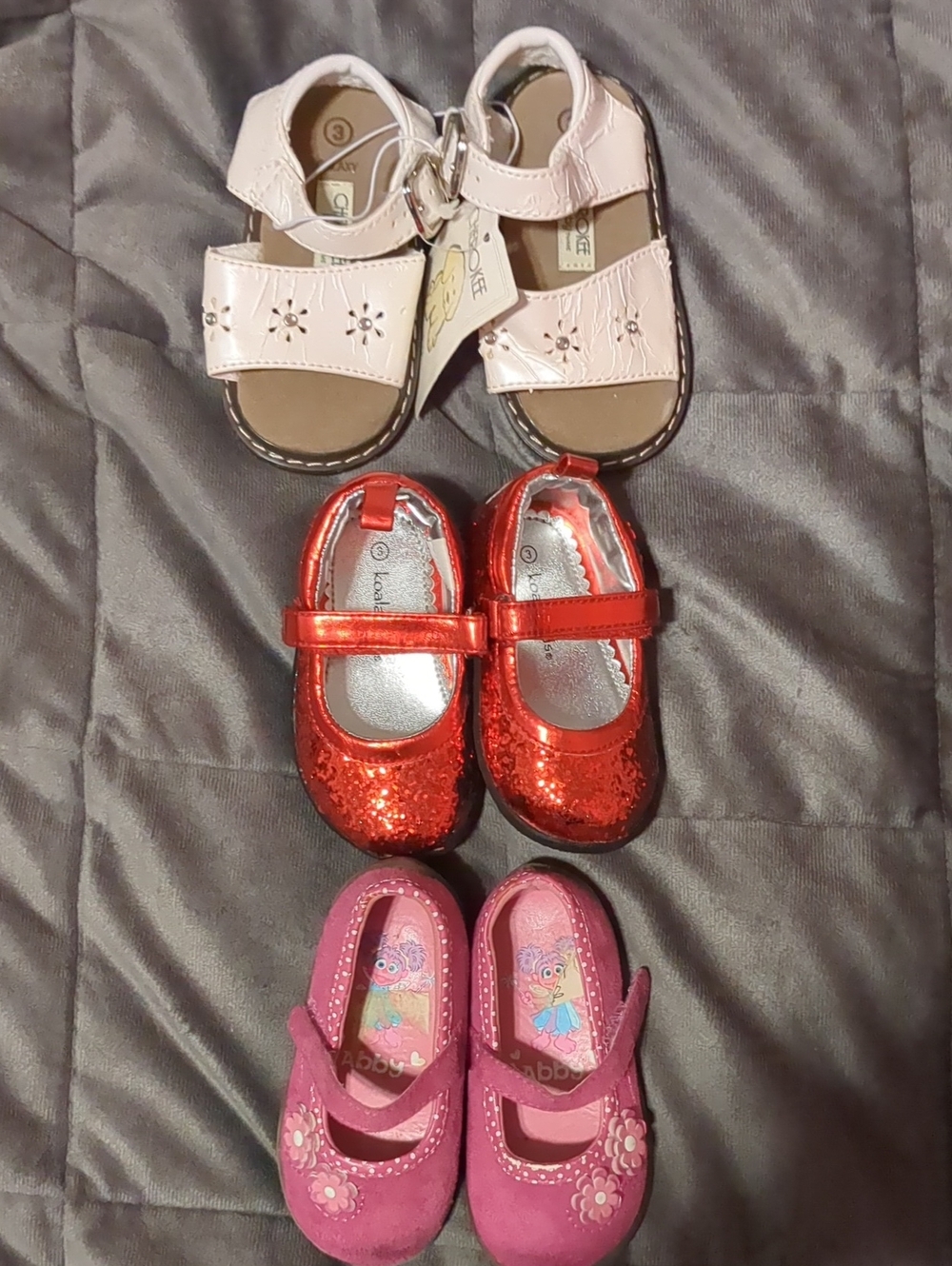 Girls Sparkle Red And Pink Floral Mary Jane Shoes And Crean Floral Sandals Trio